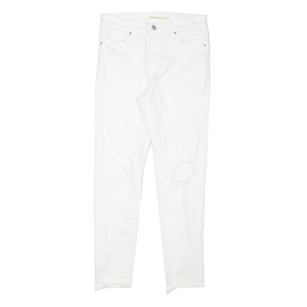 LEVI'S Womens Slim White Denim Jeans W27 L25 Distressed Zip Closure
