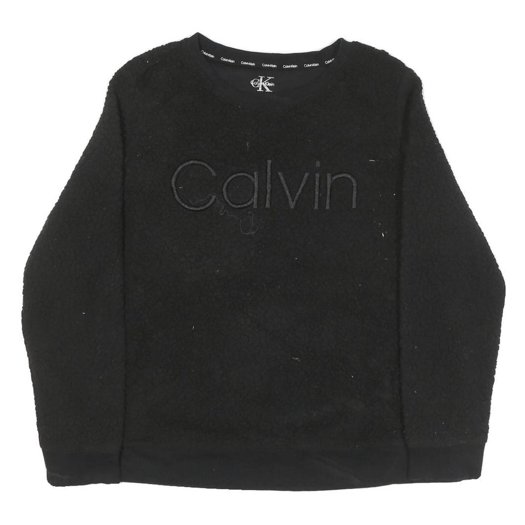 CALVIN KLEIN Womens Black Plain Jumper Crew Neck Basic Knit L Polyester Blend