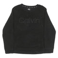 CALVIN KLEIN Womens Black Plain Jumper Crew Neck Basic Knit L Polyester Blend