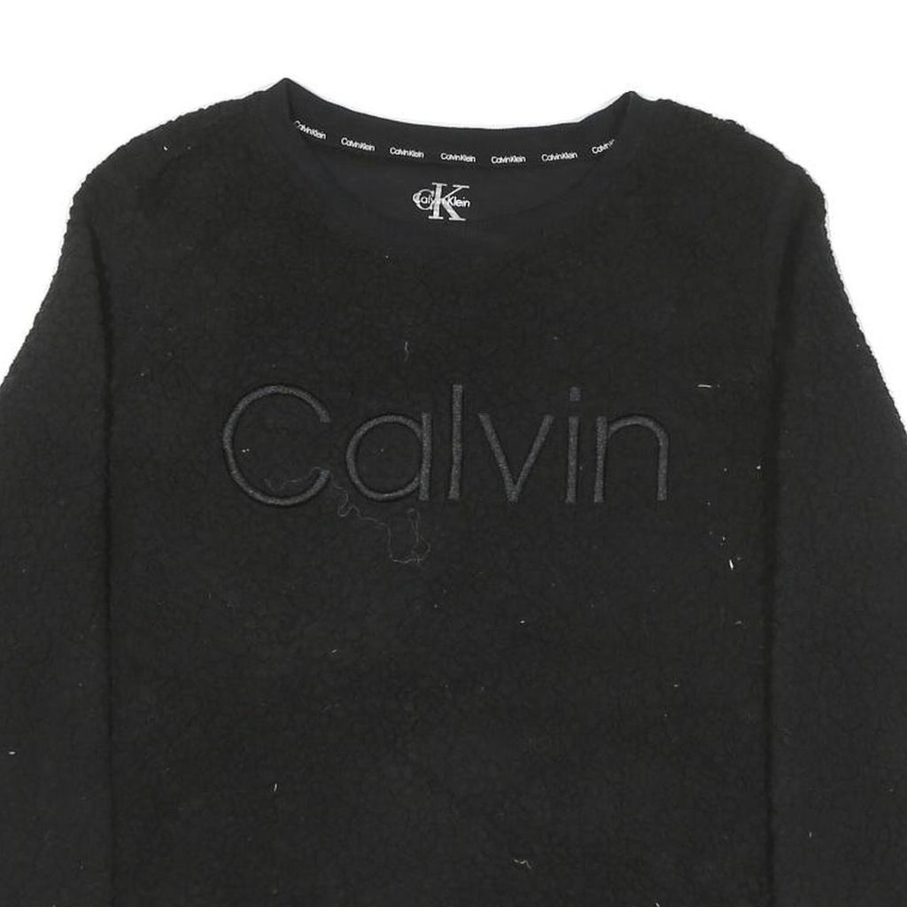 CALVIN KLEIN Womens Black Plain Jumper Crew Neck Basic Knit L Polyester Blend