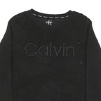 CALVIN KLEIN Womens Black Plain Jumper Crew Neck Basic Knit L Polyester Blend