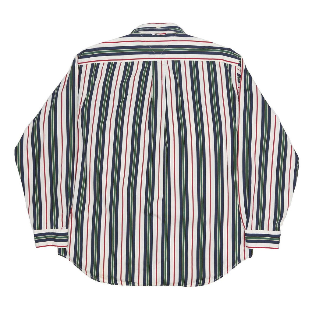 TOMMY HILFIGER Mens White Blue & Green Stripe Shirt L Classic Fit Button Down