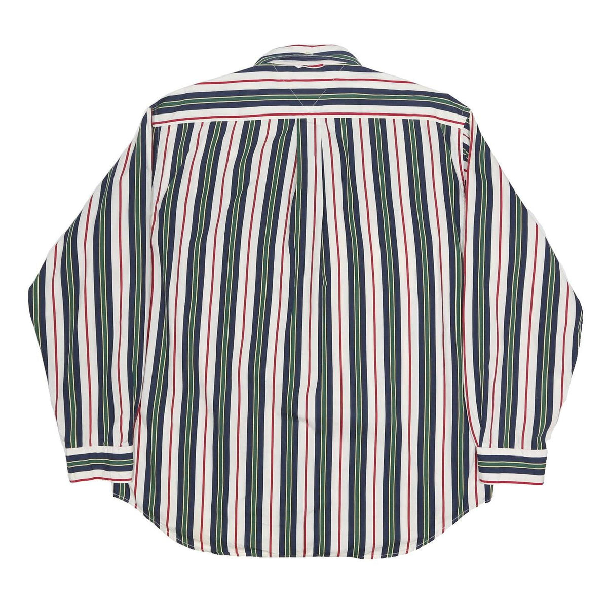 TOMMY HILFIGER Mens White Blue & Green Stripe Shirt L Classic Fit Button Down
