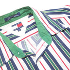 TOMMY HILFIGER Mens White Blue & Green Stripe Shirt L Classic Fit Button Down