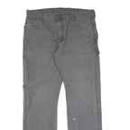 DICKIES Mens Regular Fit Workwear Grey Cotton Denim Jeans W36 L34 Straight Zip