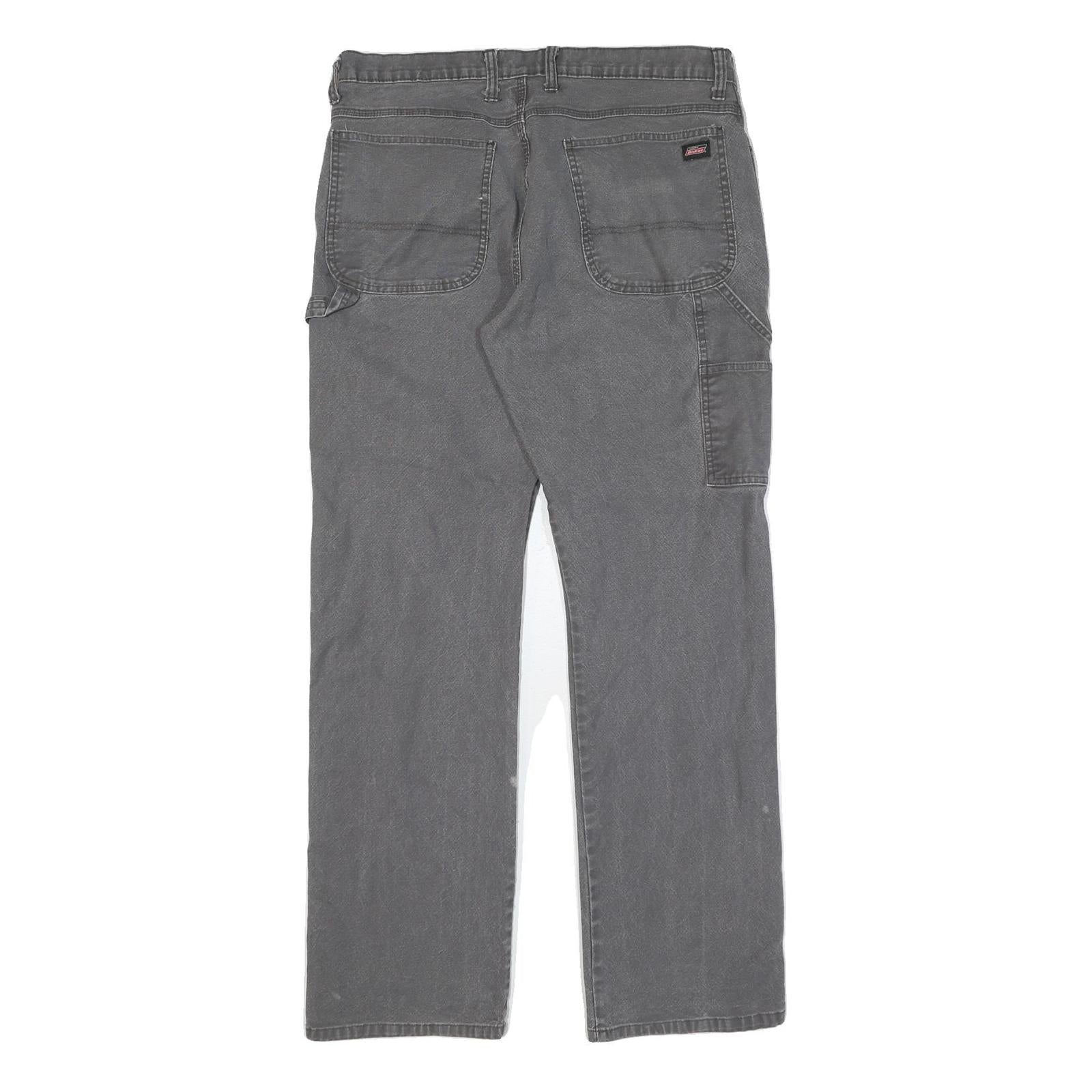 DICKIES Mens Regular Fit Workwear Grey Cotton Denim Jeans W36 L34 Straight Zip