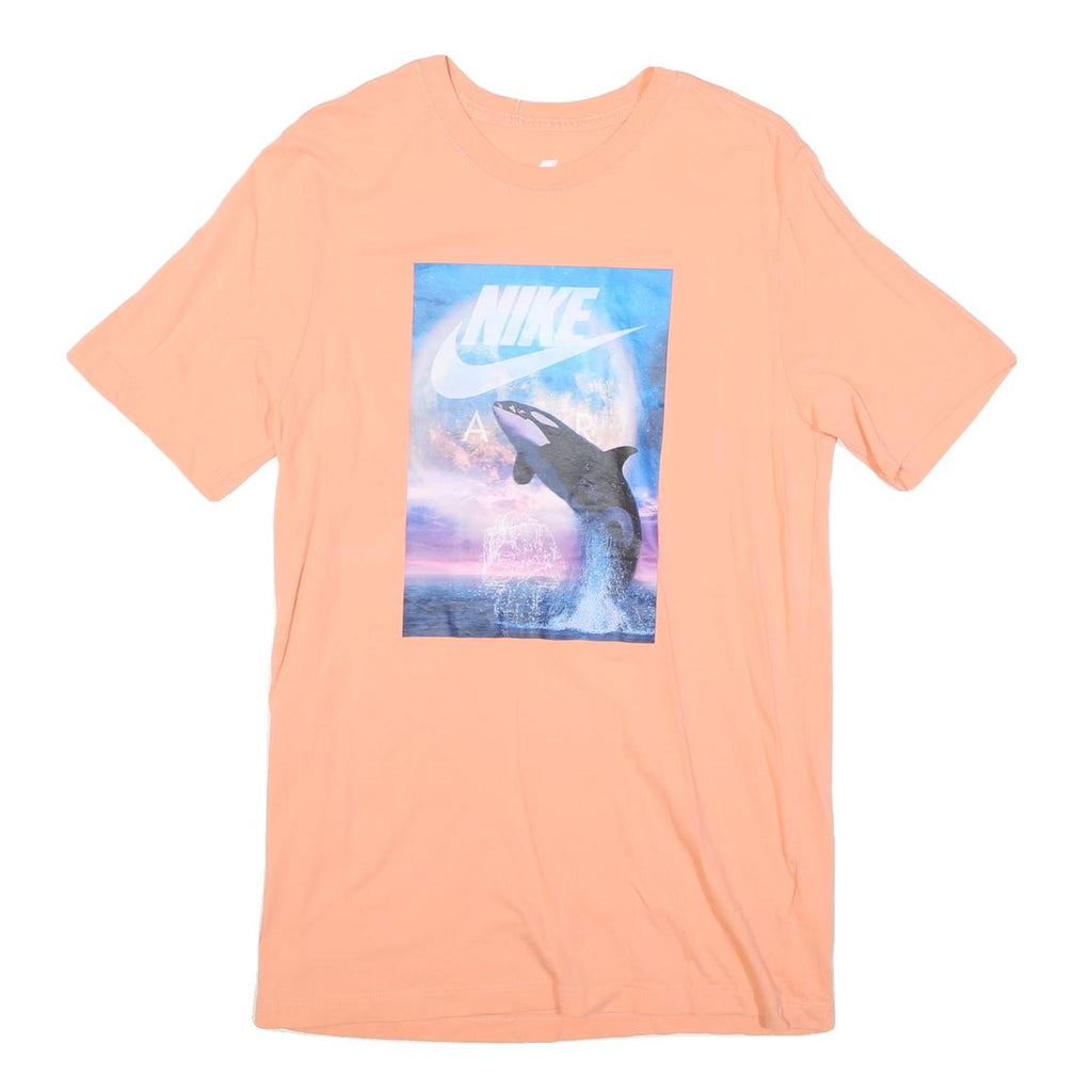 NIKE Mens Peach Graphic T-Shirt M Short Sleeve Crew Neck Cotton Blend Casual