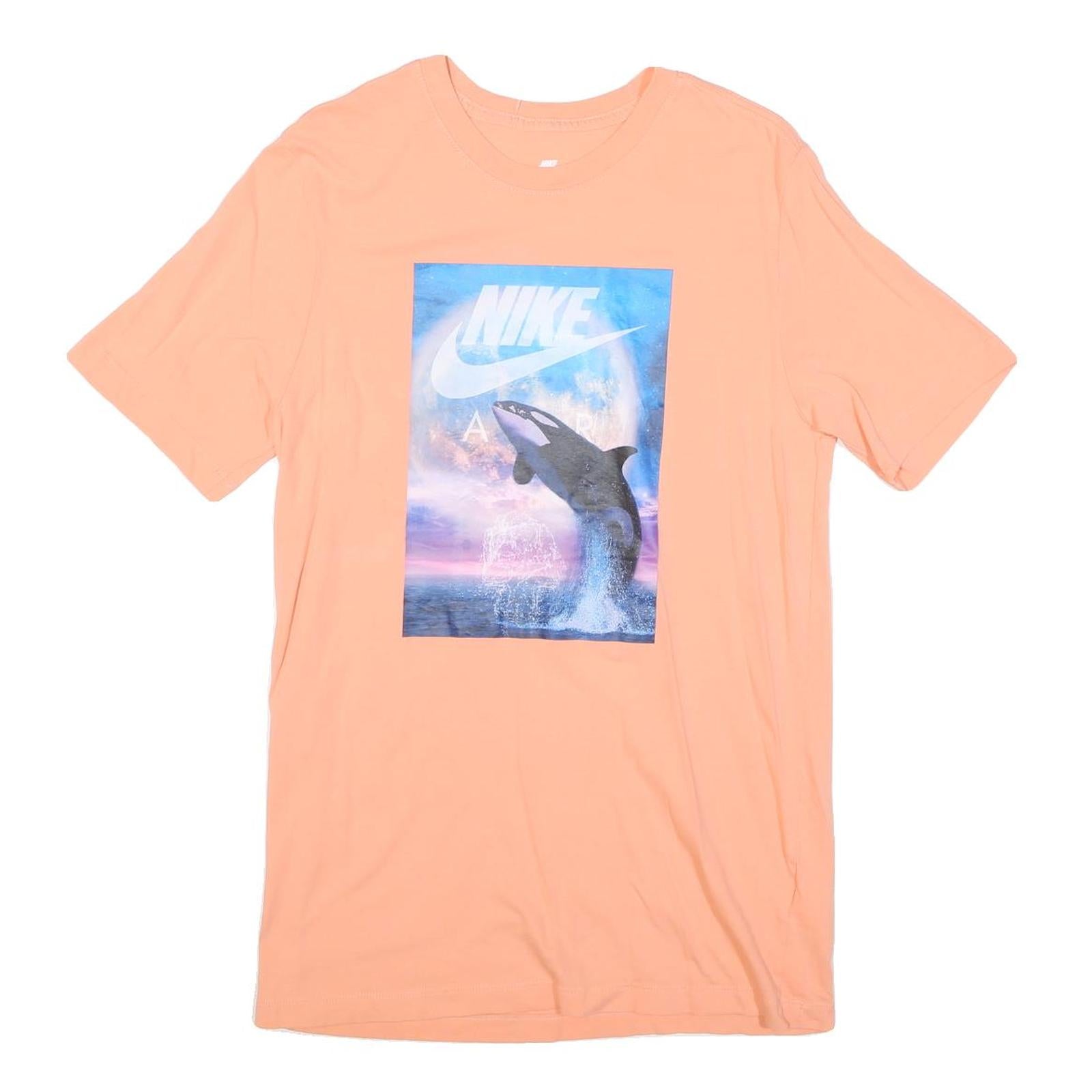NIKE Mens Peach Graphic T-Shirt M Short Sleeve Crew Neck Cotton Blend Casual