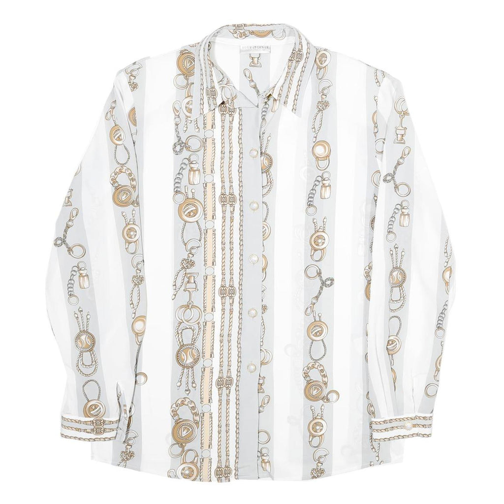 C&A Womens White Printed Shirt Long Sleeve Collared Classic UK 16