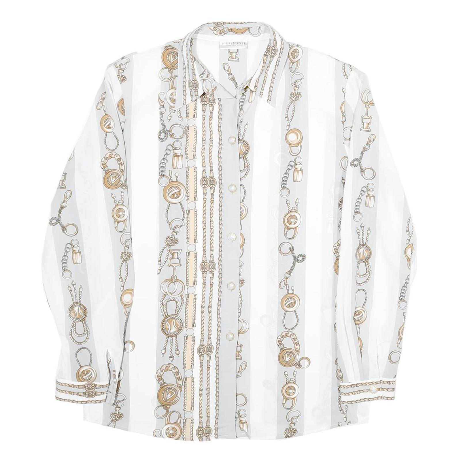 C&A Womens White Printed Shirt Long Sleeve Collared Classic UK 16