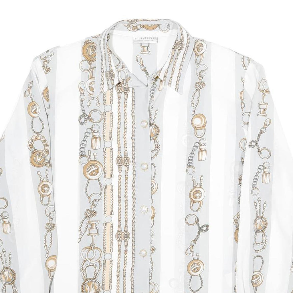 C&A Womens White Printed Shirt Long Sleeve Collared Classic UK 16