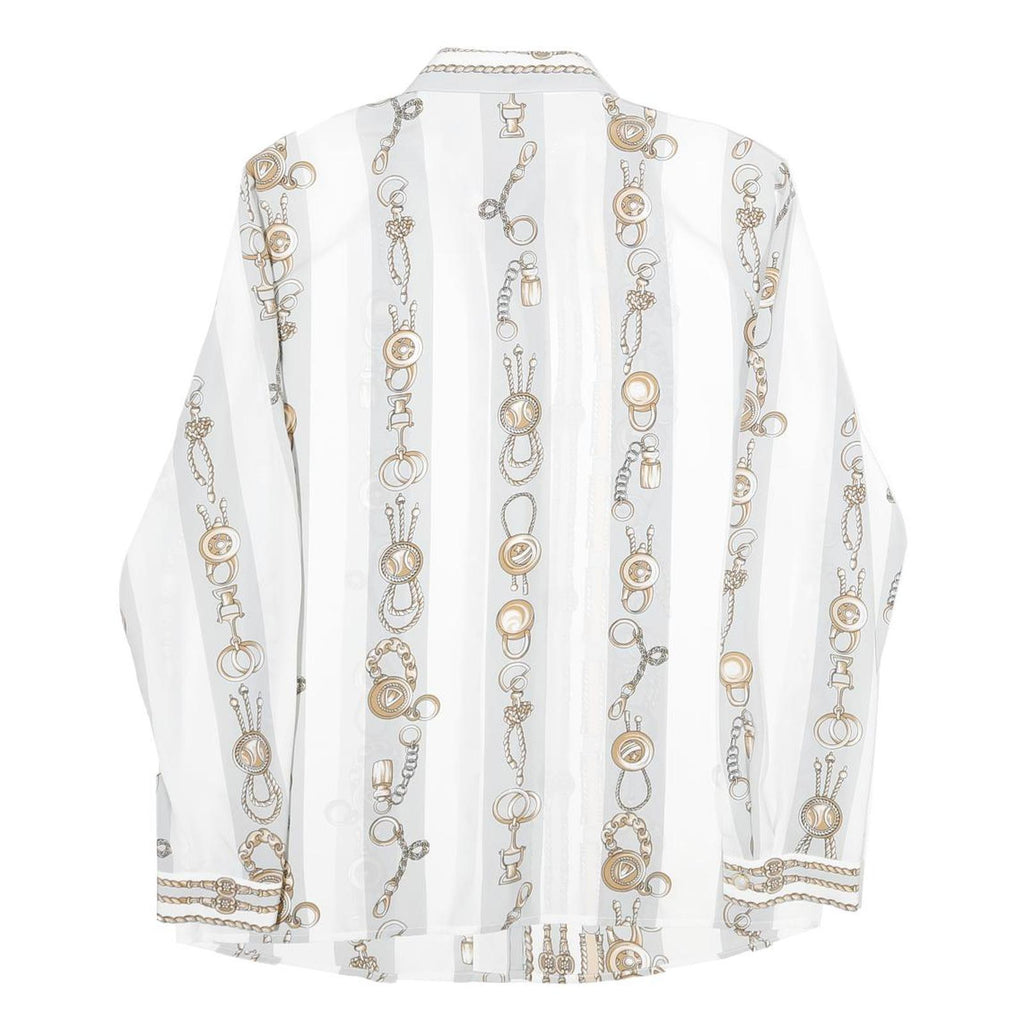 C&A Womens White Printed Shirt Long Sleeve Collared Classic UK 16