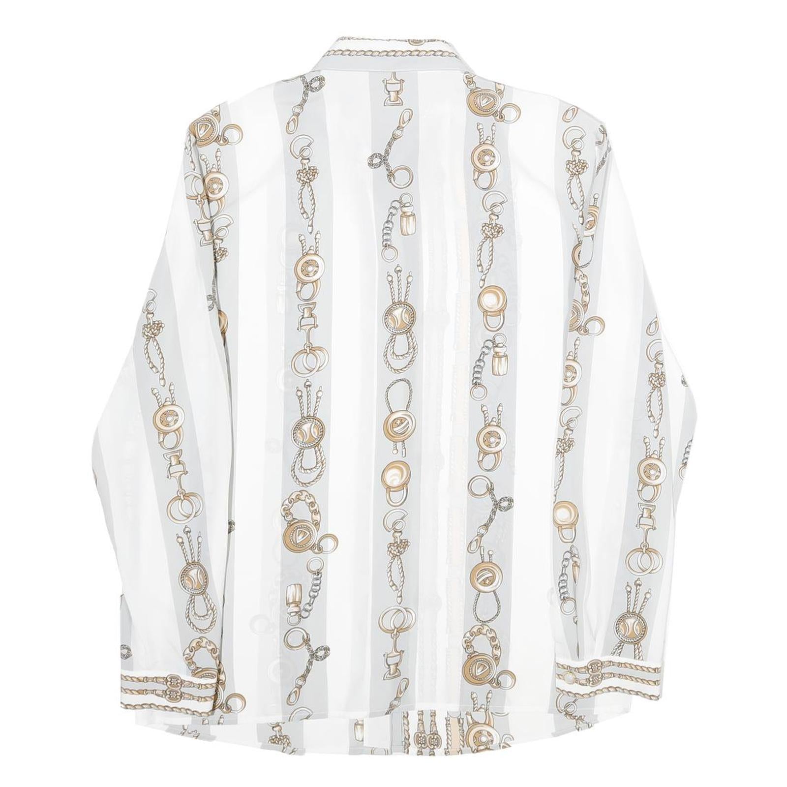 C&A Womens White Printed Shirt Long Sleeve Collared Classic UK 16