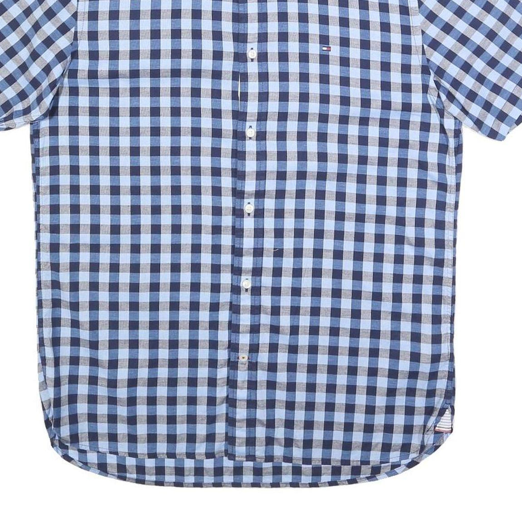 TOMMY HILFIGER Mens Blue & Navy Check Shirt M Button Down Short Sleeve Casual
