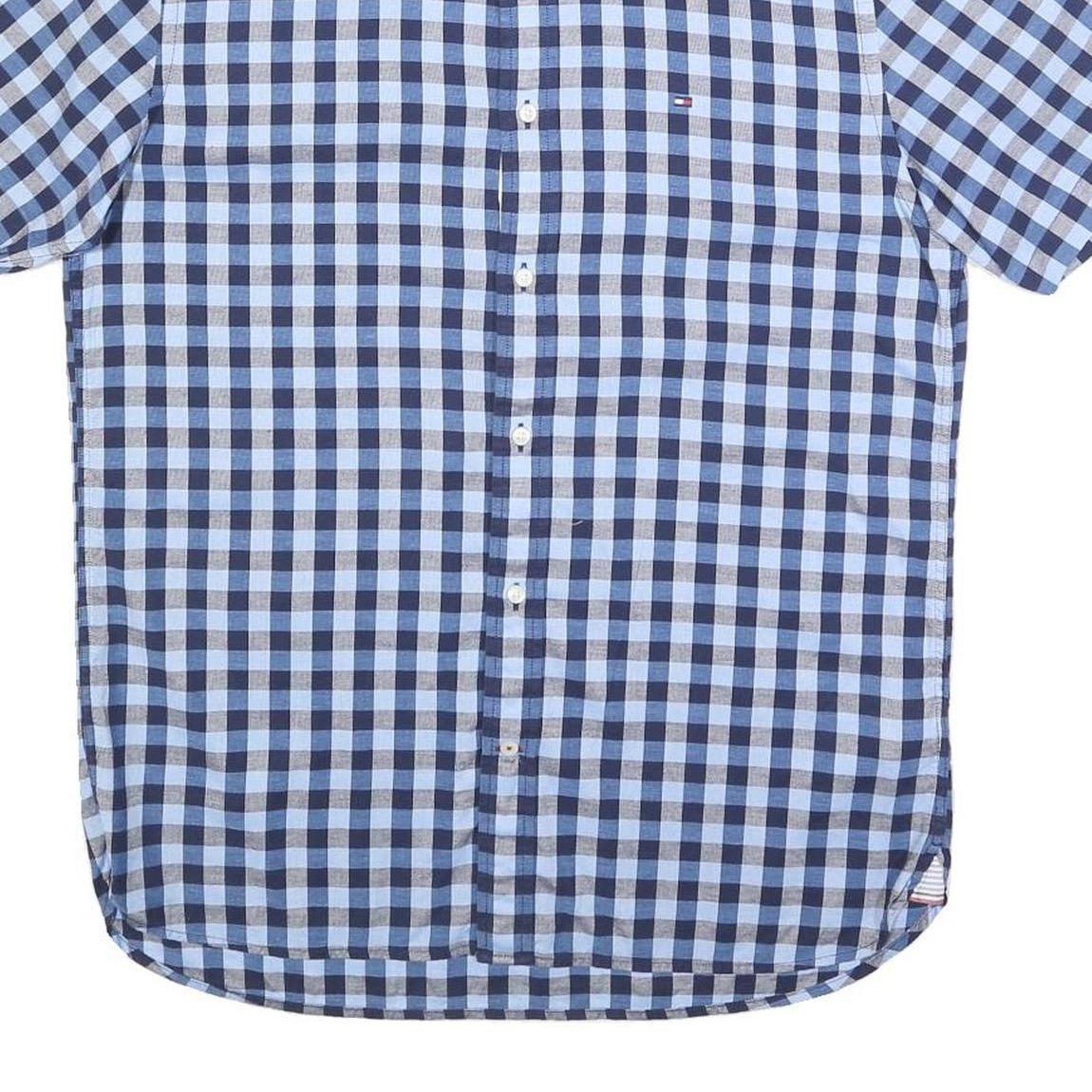 TOMMY HILFIGER Mens Blue & Navy Check Shirt M Button Down Short Sleeve Casual