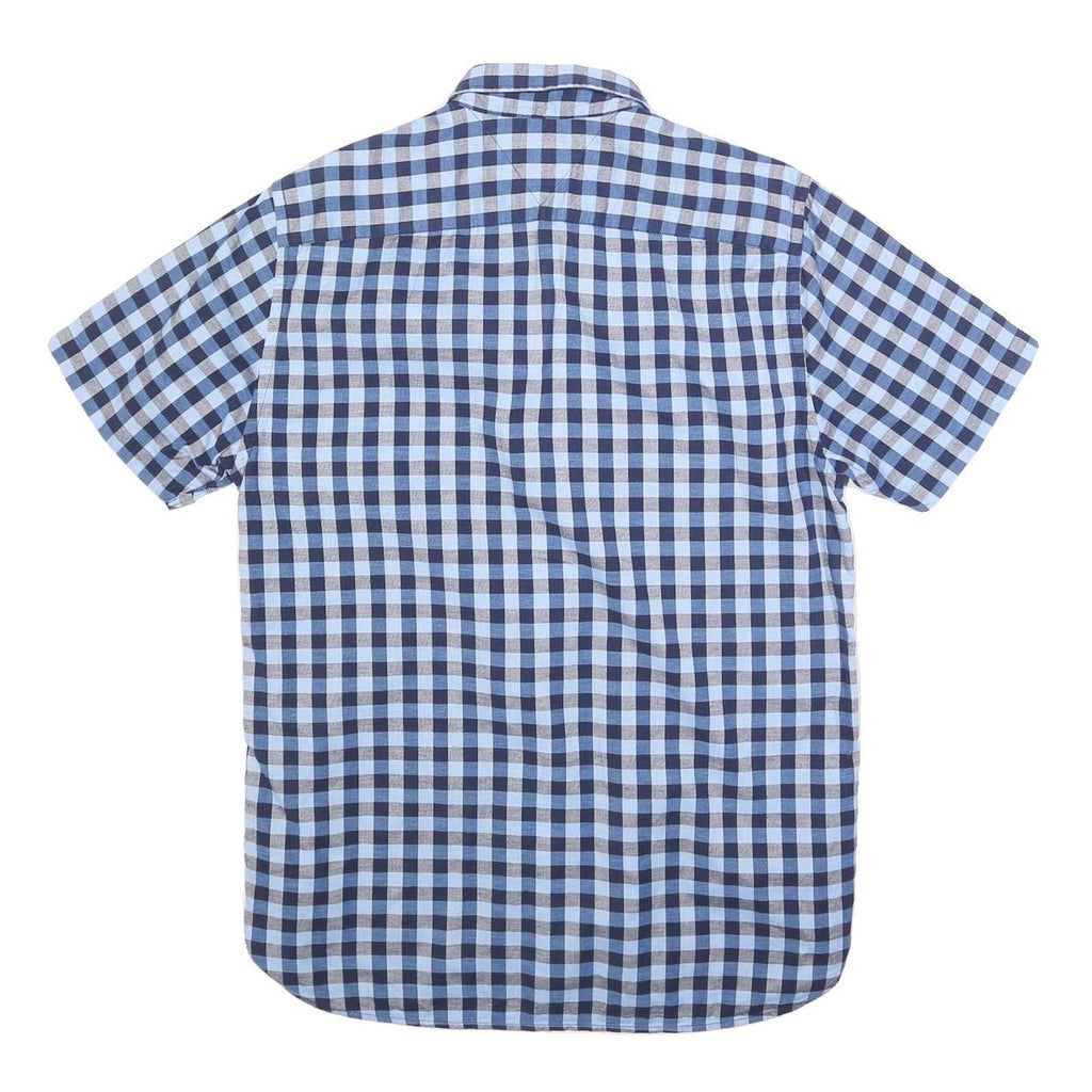 TOMMY HILFIGER Mens Blue & Navy Check Shirt M Button Down Short Sleeve Casual