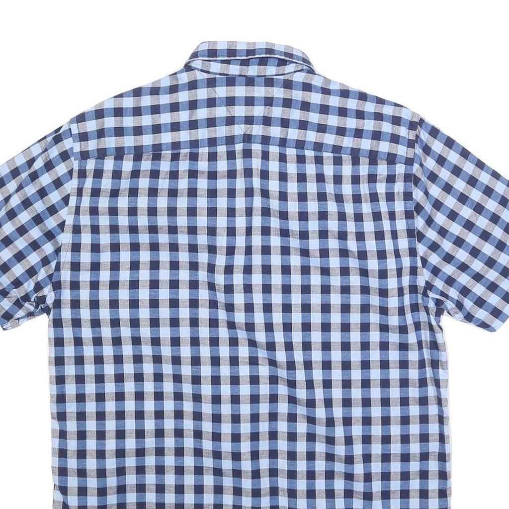 TOMMY HILFIGER Mens Blue & Navy Check Shirt M Button Down Short Sleeve Casual