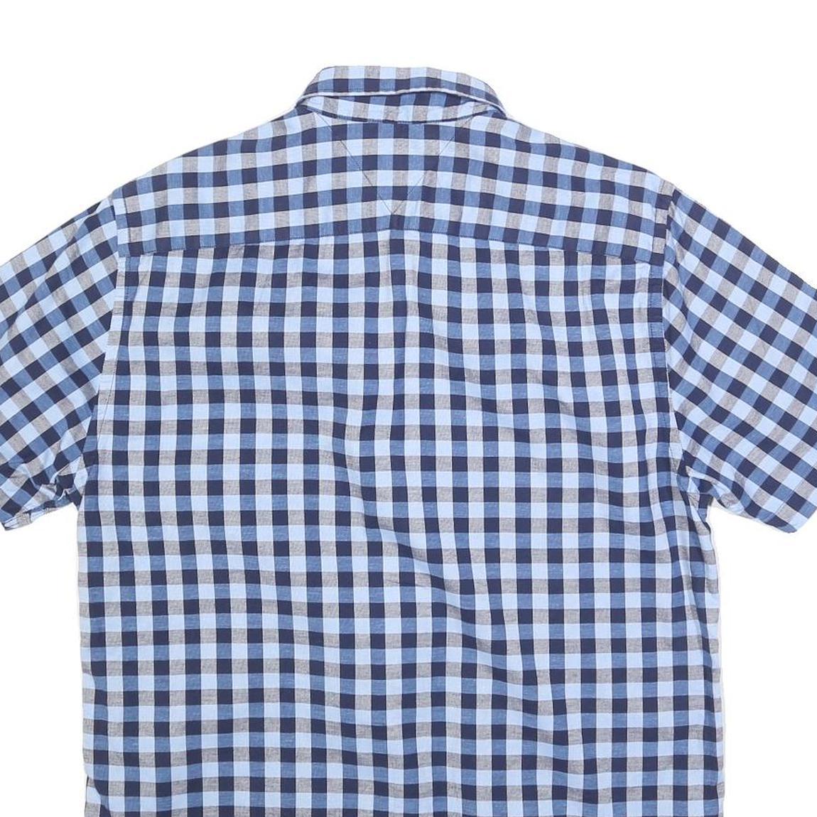 TOMMY HILFIGER Mens Blue & Navy Check Shirt M Button Down Short Sleeve Casual