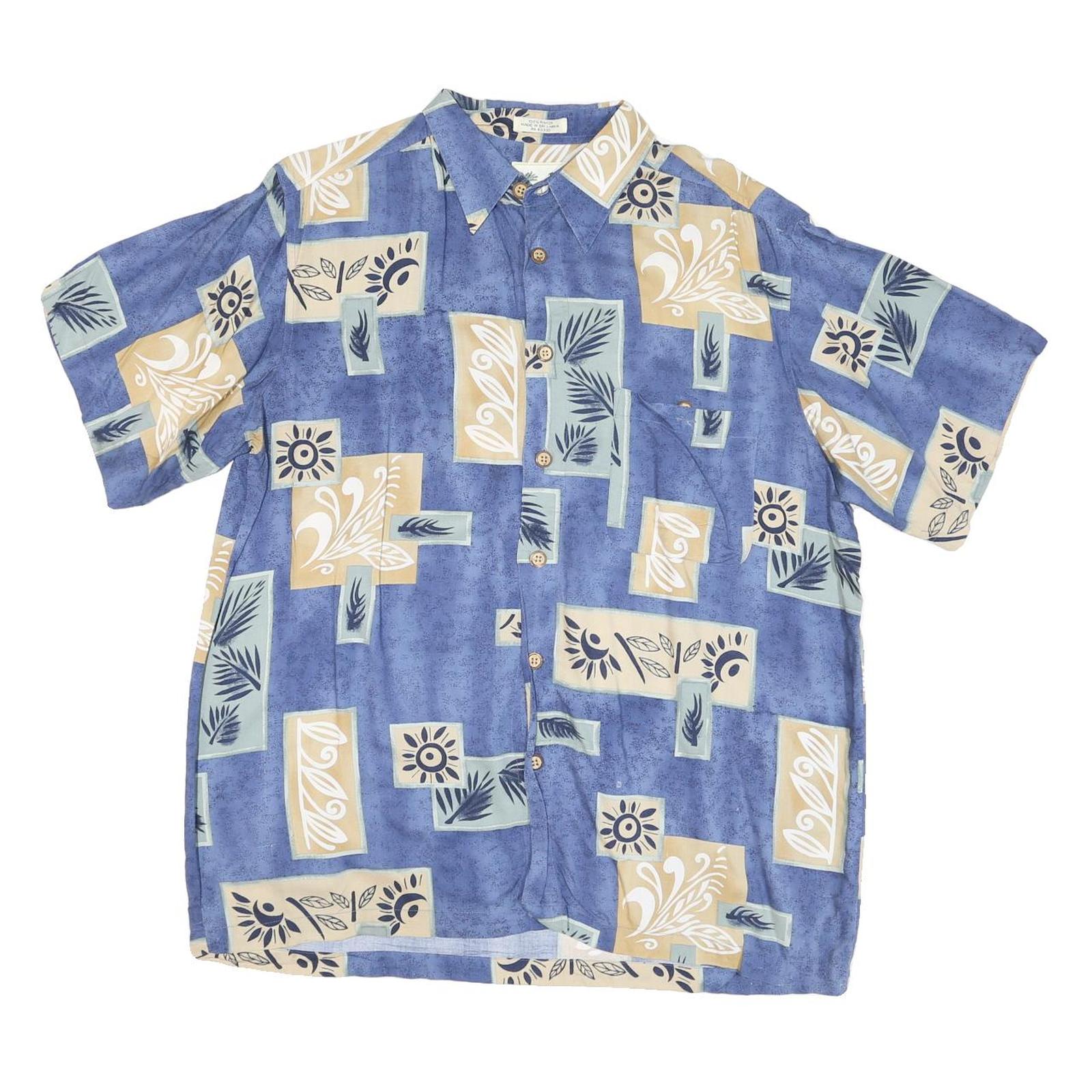 ME SPORT Mens Blue Beige Rayon Printed Casual Shirt L Lightweight Summer