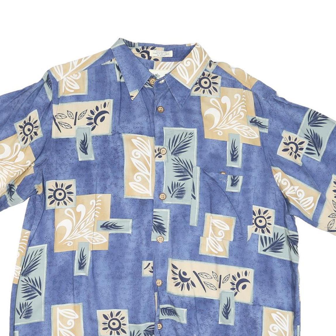 ME SPORT Mens Blue Beige Rayon Printed Casual Shirt L Lightweight Summer