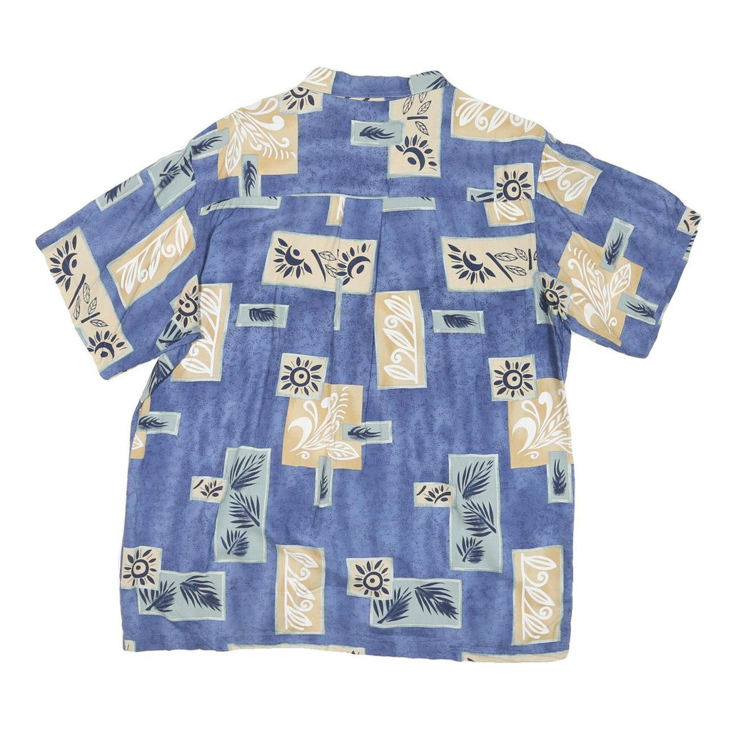 ME SPORT Mens Blue Beige Rayon Printed Casual Shirt L Lightweight Summer