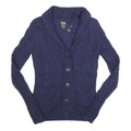 HILFIGER DENIM Womens Blue Patterned Cardigan Cable Knit Shawl Collar S Wool