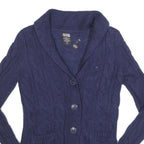 HILFIGER DENIM Womens Blue Patterned Cardigan Cable Knit Shawl Collar S Wool