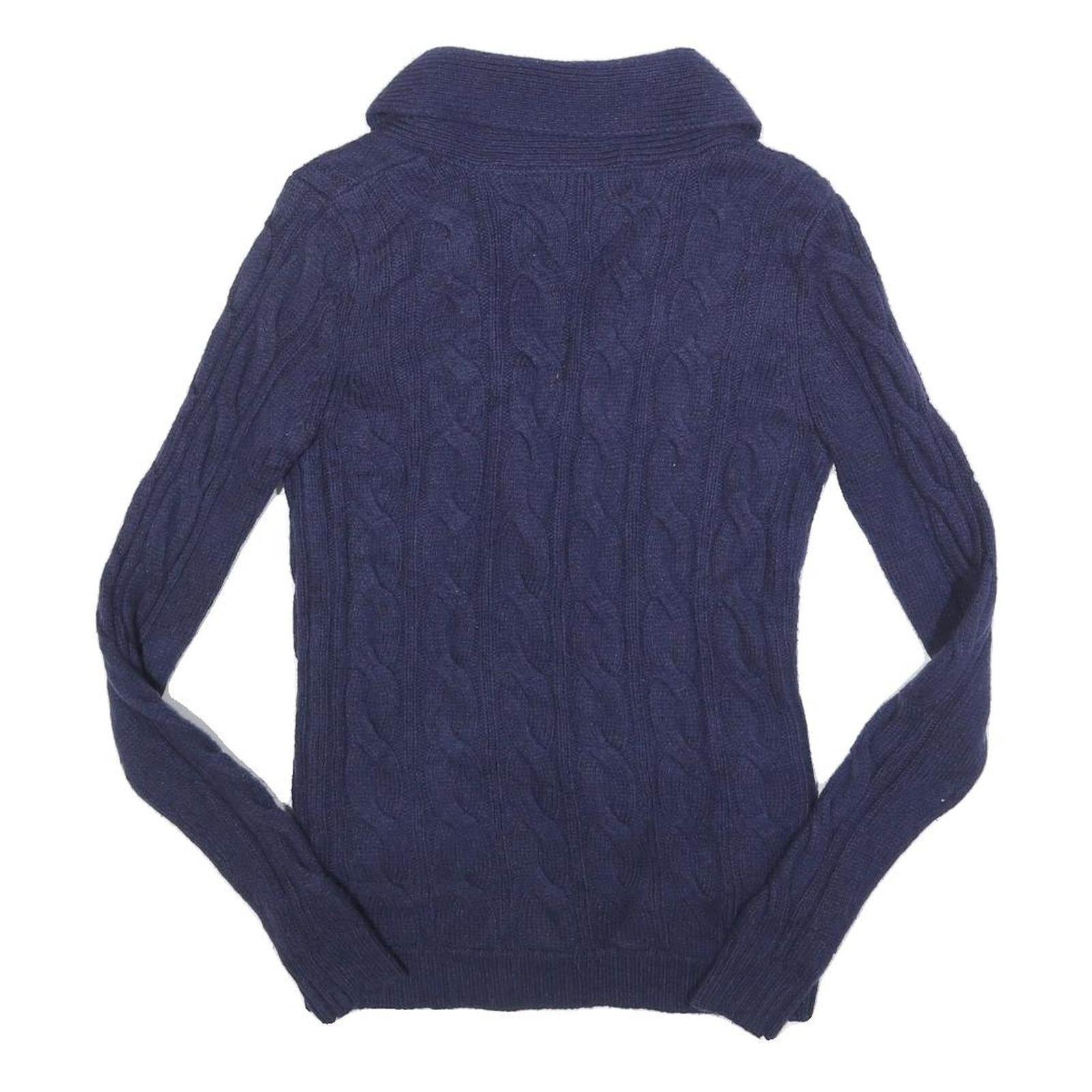 HILFIGER DENIM Womens Blue Patterned Cardigan Cable Knit Shawl Collar S Wool