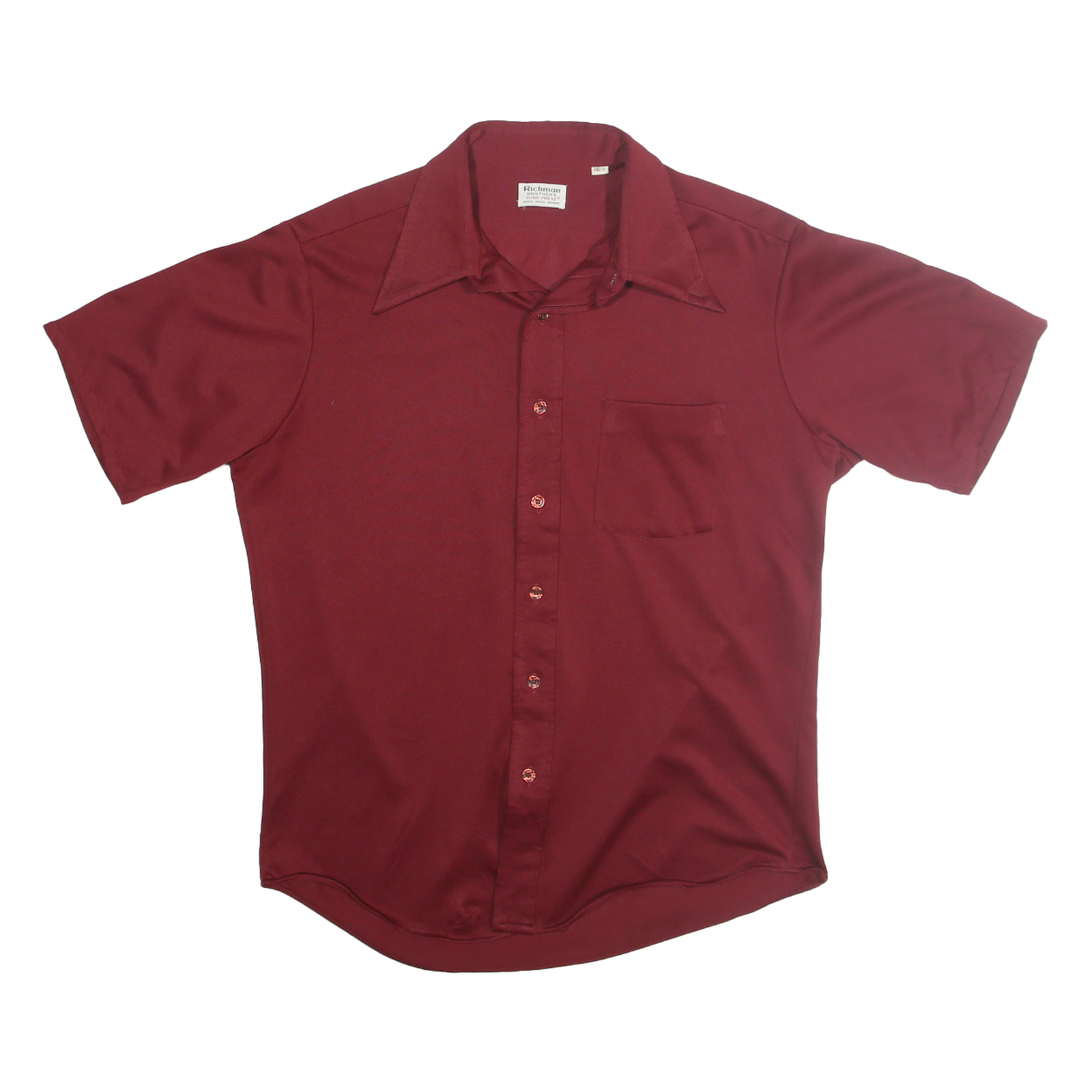 RICHMAN BROTHERS Mens Maroon Plain Shirt M Short Sleeve Button Collar