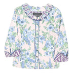 STELLA NORA Womens Cream Blue Floral Jacket S Cotton Blend Button Pattern
