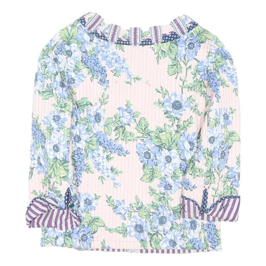 STELLA NORA Womens Cream Blue Floral Jacket S Cotton Blend Button Pattern