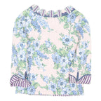 STELLA NORA Womens Cream Blue Floral Jacket S Cotton Blend Button Pattern