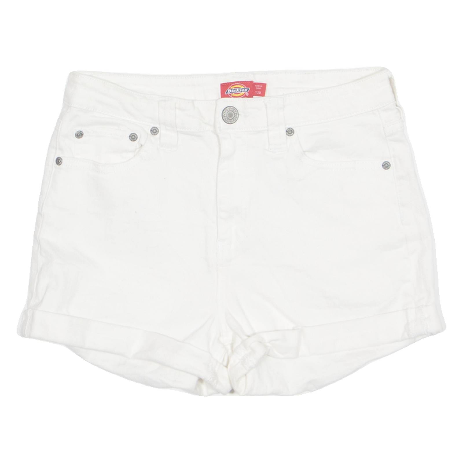 DICKIES Turn Up Womens Denim Shorts White S W28