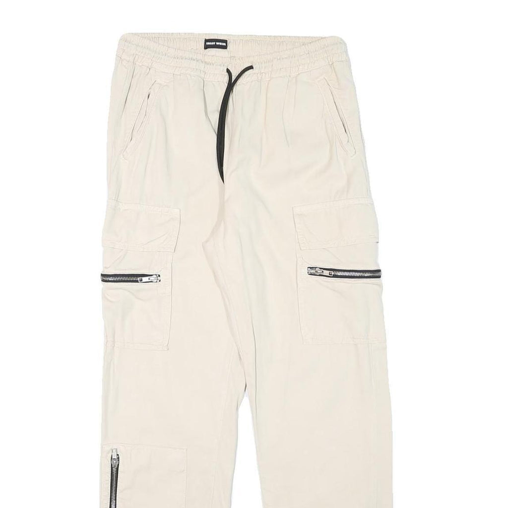 TALLY WEIJL Womens Cotton Blend Beige Relaxed Cargo Drawstring Trousers W28 L27