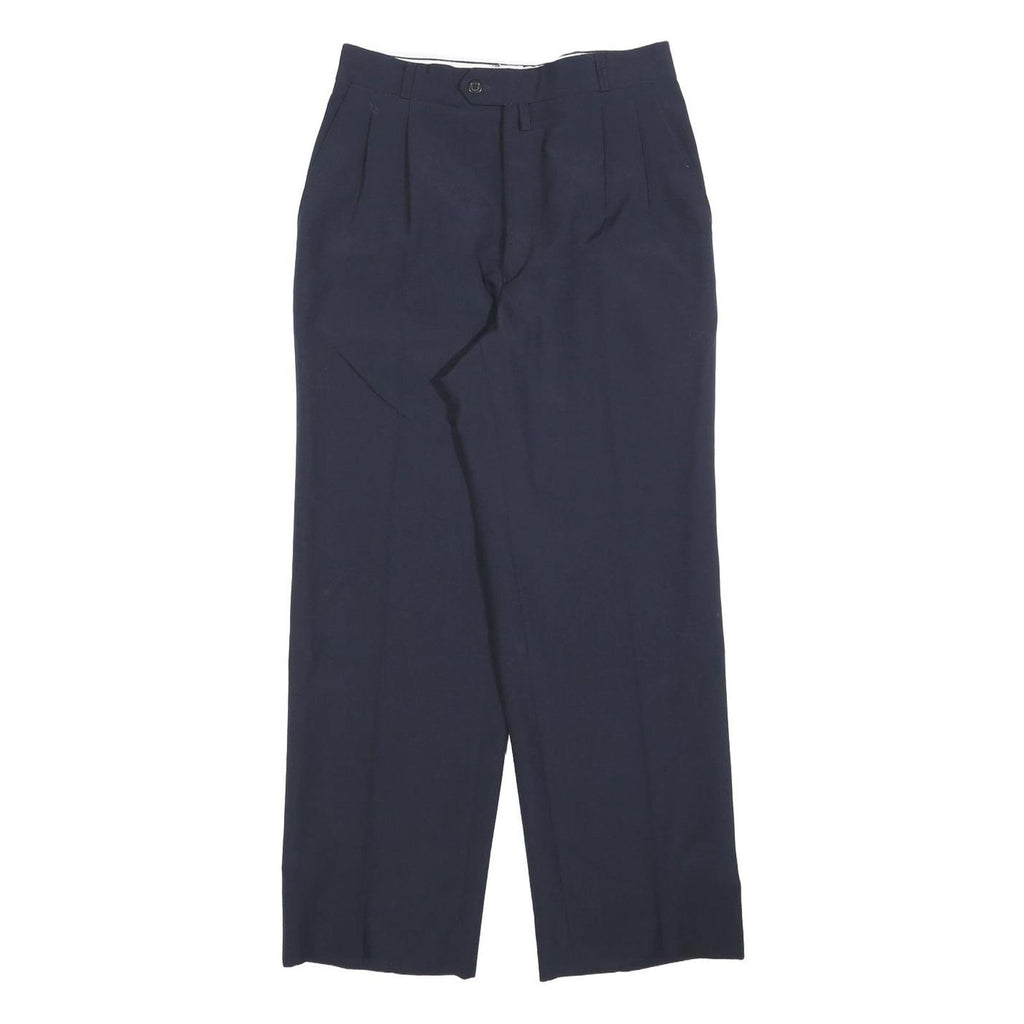 TREVIRA Mens Wool Blend Navy Relaxed Straight Trousers W28 L28 Formal Classic