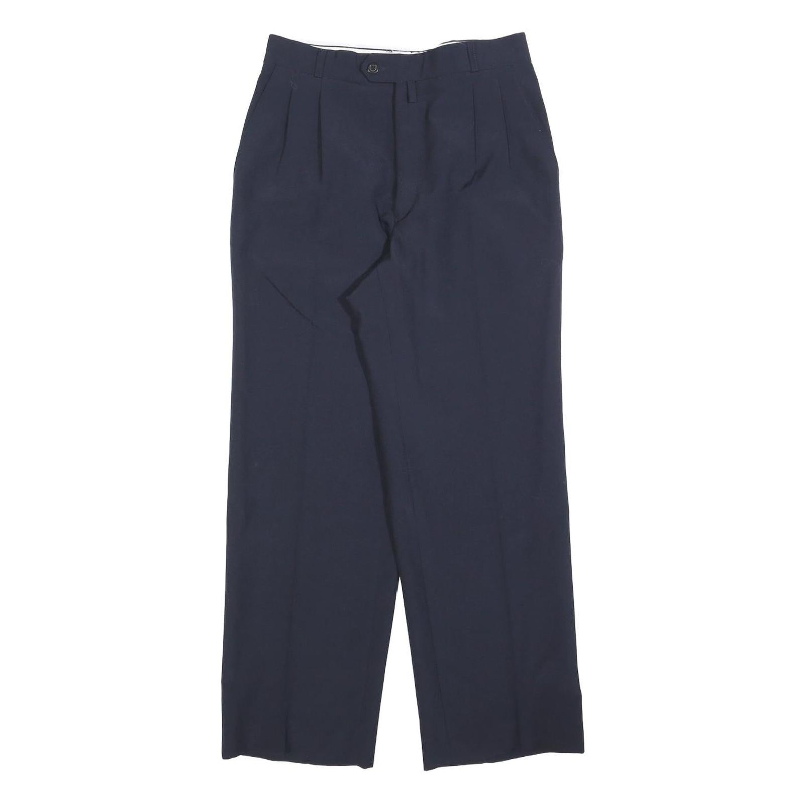 TREVIRA Mens Wool Blend Navy Relaxed Straight Trousers W28 L28 Formal Classic