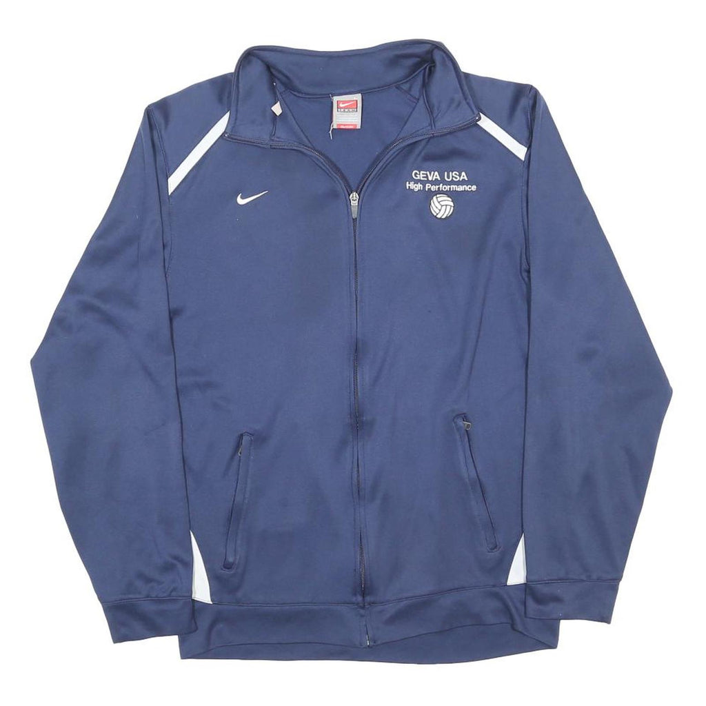 NIKE Mens Navy Blue Track Jacket L Polyester Plain Zip Sportswear
