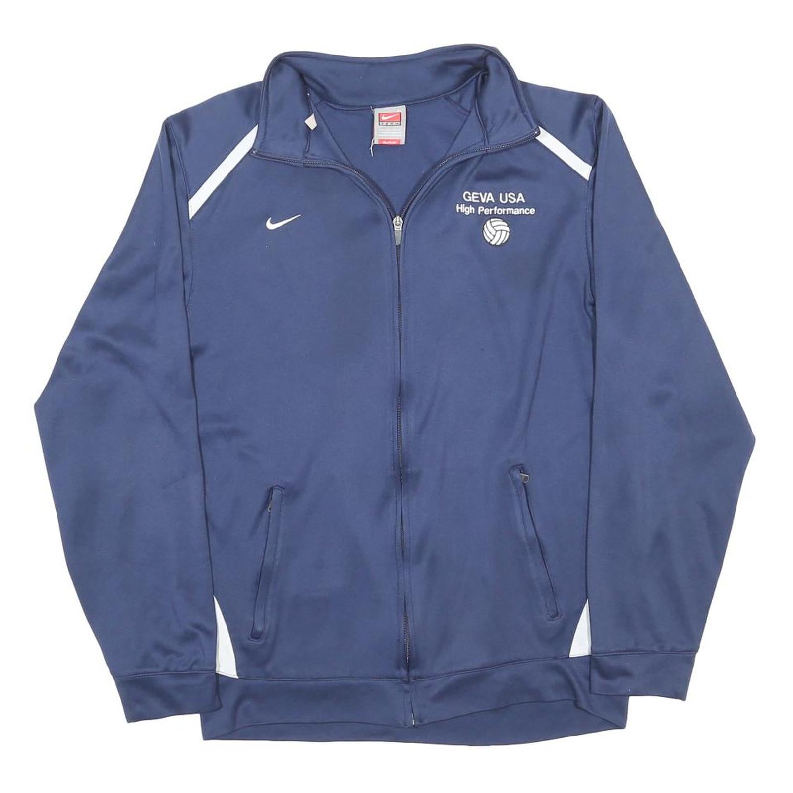 NIKE Mens Navy Blue Track Jacket L Polyester Plain Zip Sportswear