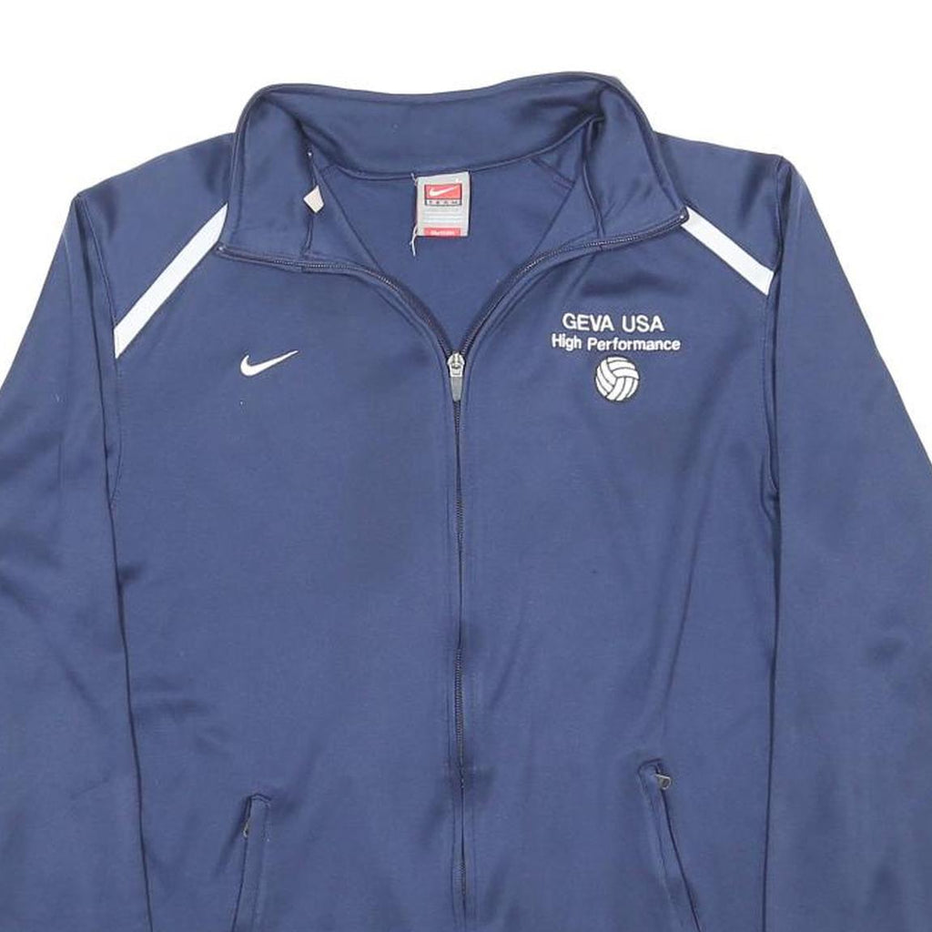NIKE Mens Navy Blue Track Jacket L Polyester Plain Zip Sportswear