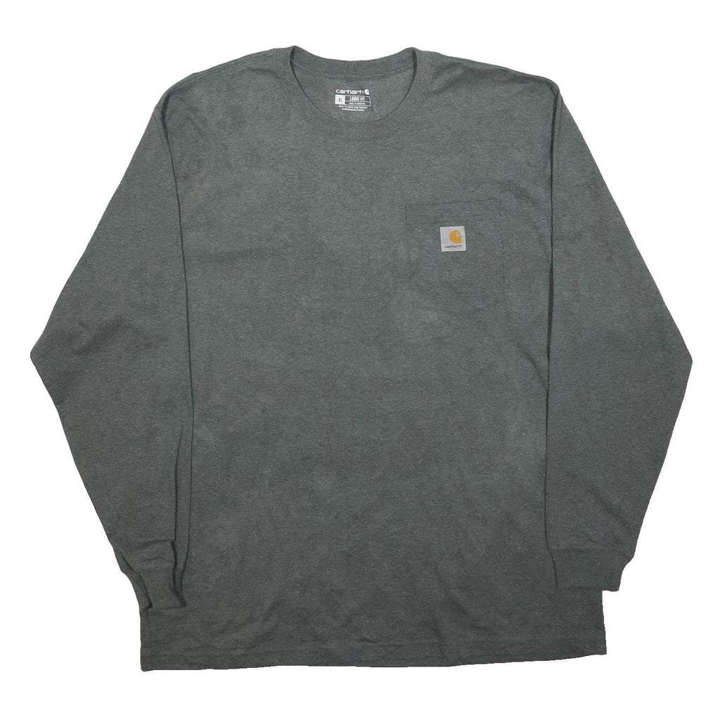 CARHARTT Mens Grey Long Sleeve T-Shirt XL Crew Neck Cotton Blend Pocket Logo