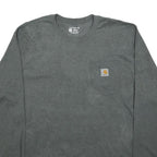CARHARTT Mens Grey Long Sleeve T-Shirt XL Crew Neck Cotton Blend Pocket Logo
