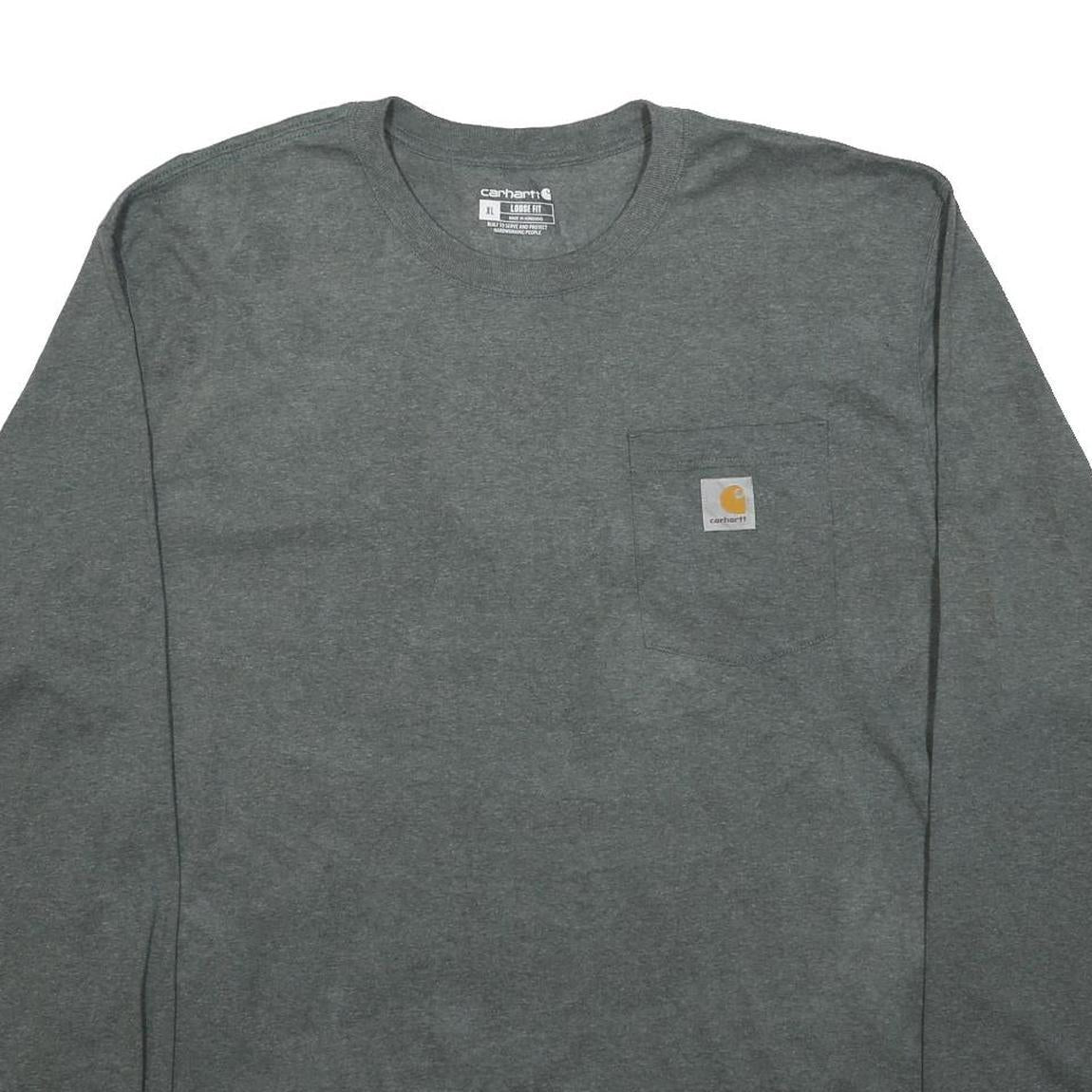 CARHARTT Mens Grey Long Sleeve T-Shirt XL Crew Neck Cotton Blend Pocket Logo