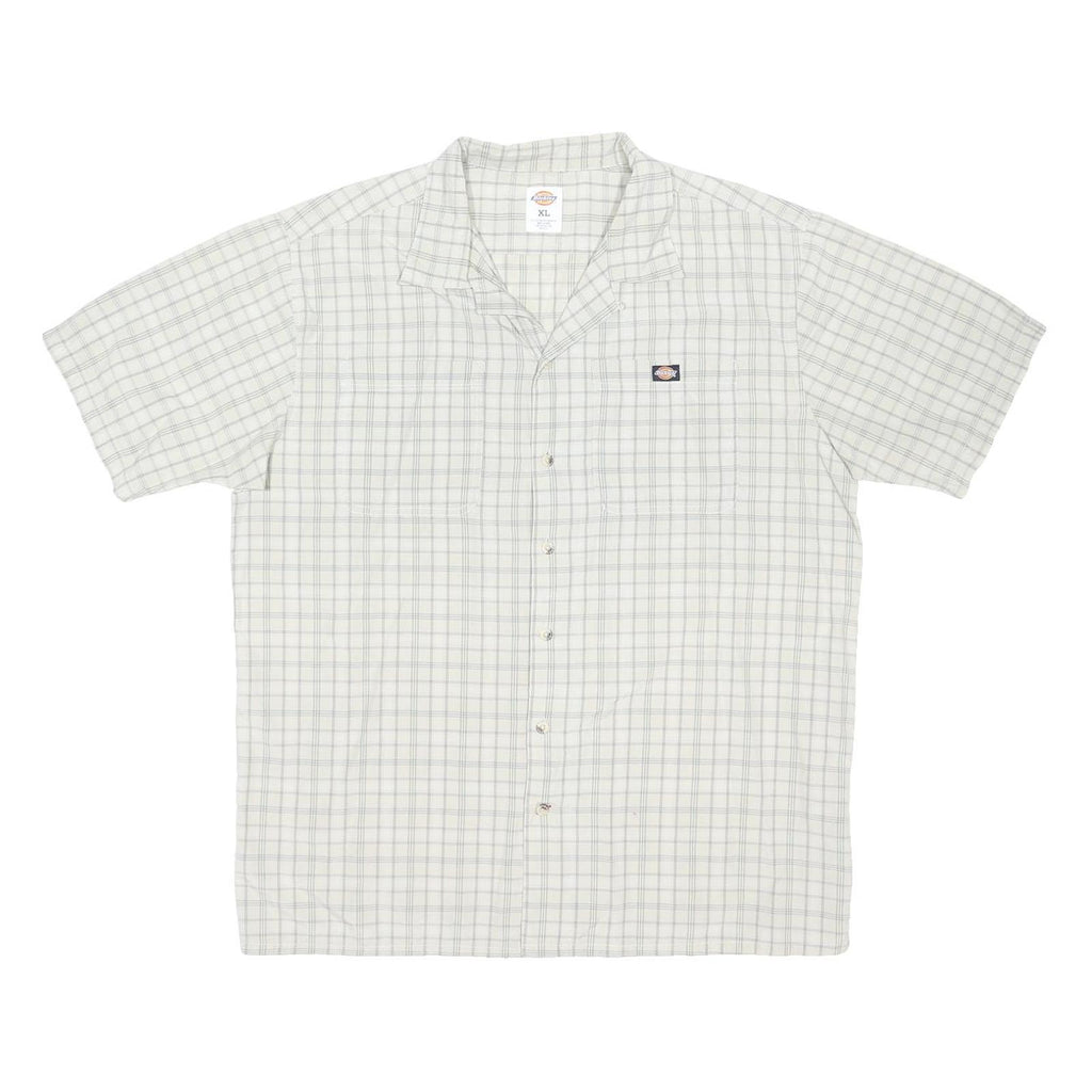 DICKIES Mens White Check Cotton Blend Shirt XL Workwear Casual Button Down