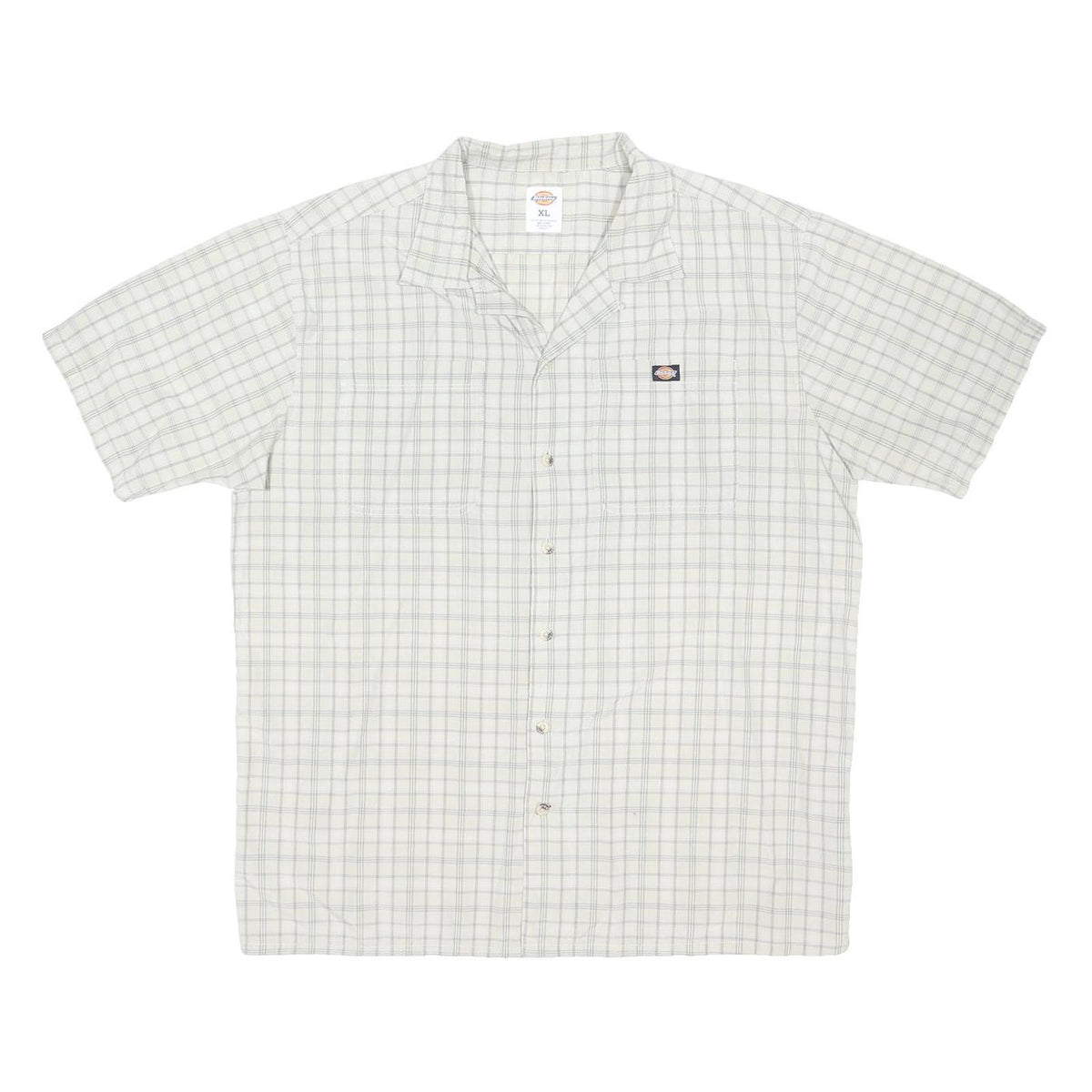 DICKIES Mens White Check Cotton Blend Shirt XL Workwear Casual Button Down