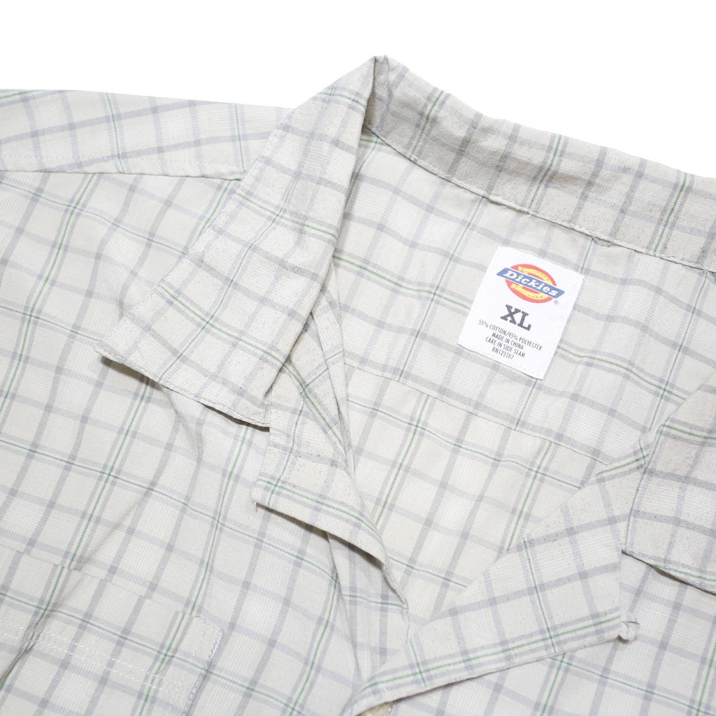 DICKIES Mens White Check Cotton Blend Shirt XL Workwear Casual Button Down