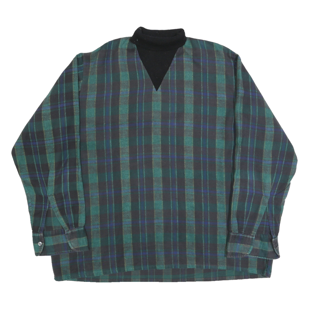Womens Green & Black Check Pattern Pullover Jumper V-Neck Polyester 2XL