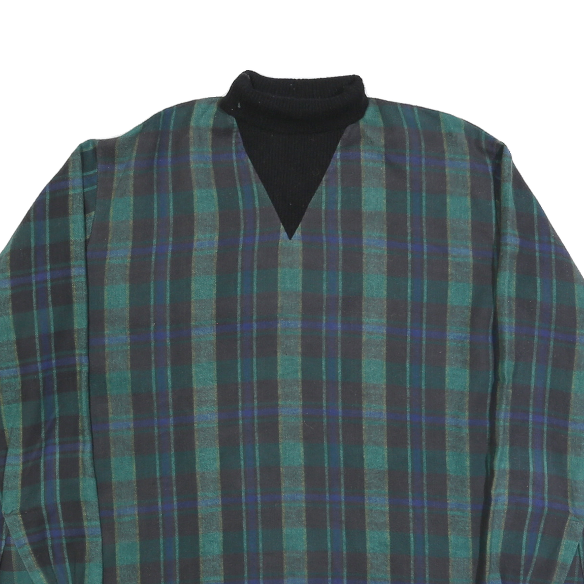 Womens Green & Black Check Pattern Pullover Jumper V-Neck Polyester 2XL