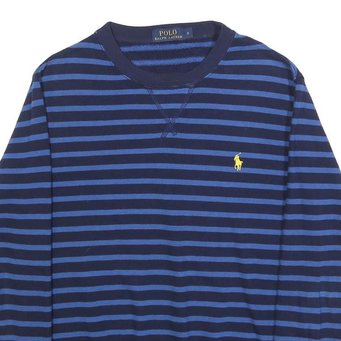 POLO RALPH LAUREN Mens Blue & Navy Stripe Crew Neck S Cotton Blend Sweatshirt