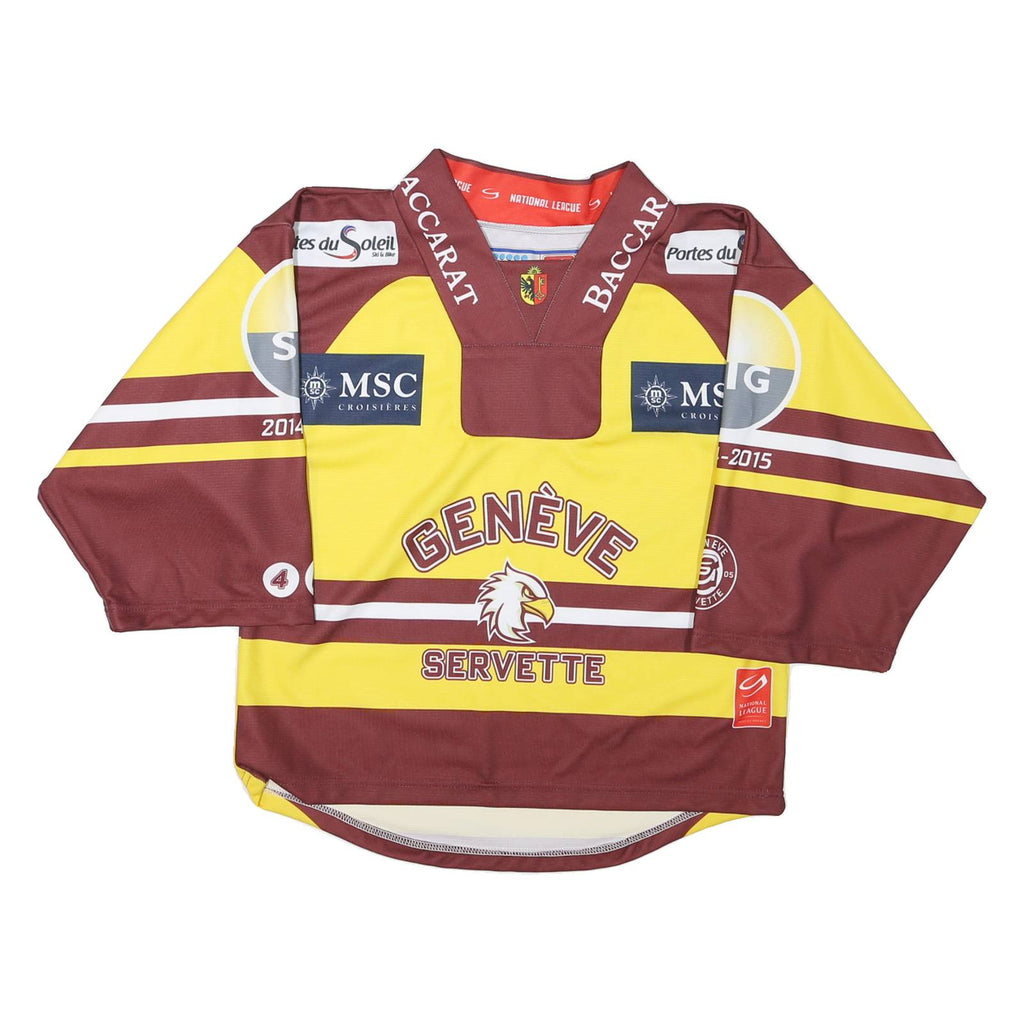 Mens Yellow & Maroon Genève Servette Graphic T-Shirt XXS Long Sleeve V-Neck