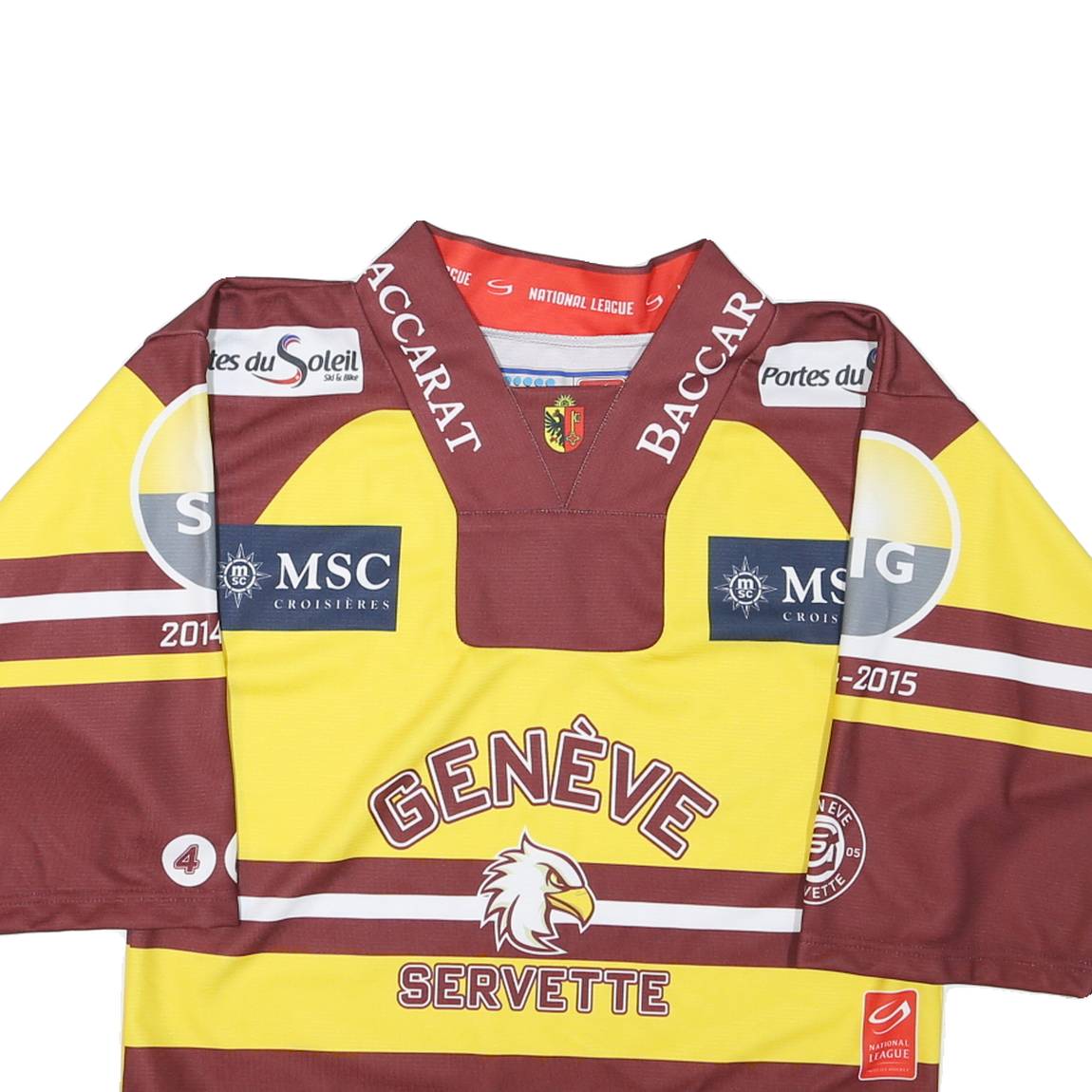 Mens Yellow & Maroon Genève Servette Graphic T-Shirt XXS Long Sleeve V-Neck